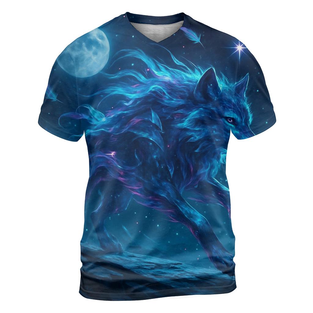 Nebula Trail Wolf vibrant all-over design tees