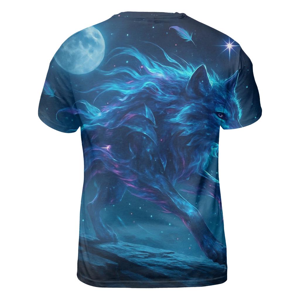Nebula Trail Wolf vibrant all-over design tees
