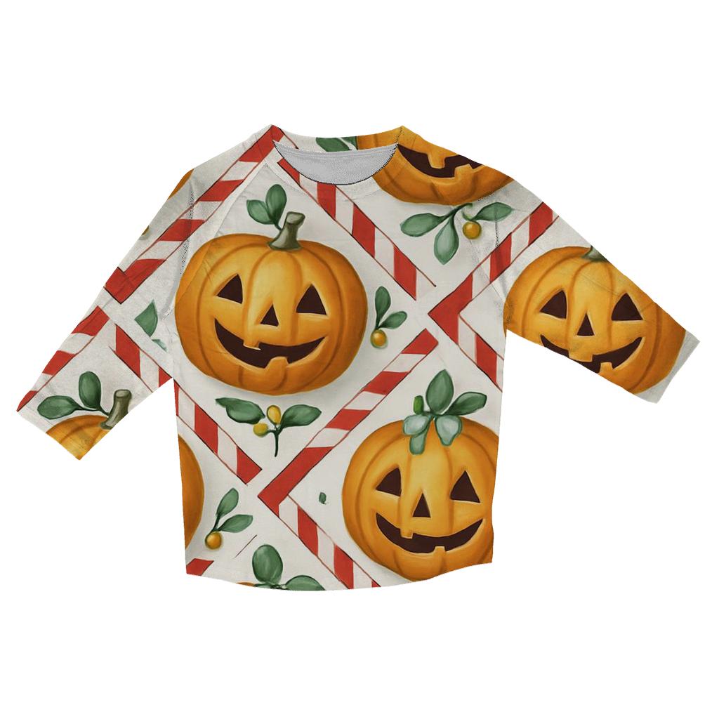 Candy Cane Pumpkin Lattice On Snow White stylish quarter sleeve tops