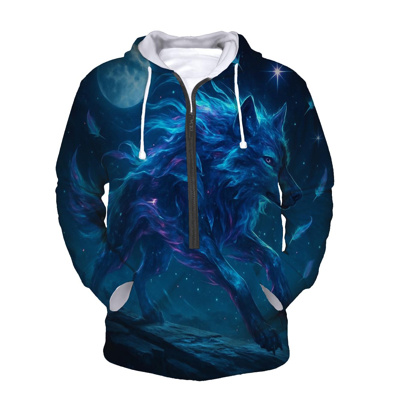 Nebula Trail Wolf embroidered hoodies