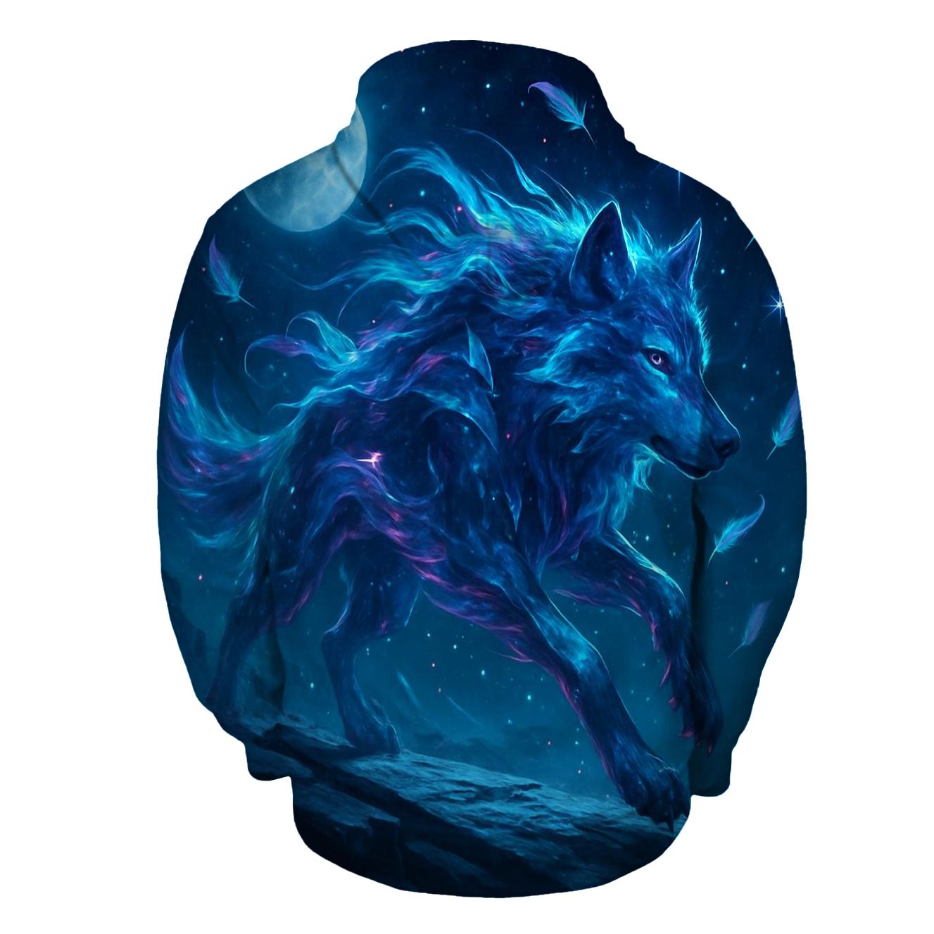 Nebula Trail Wolf embroidered hoodies