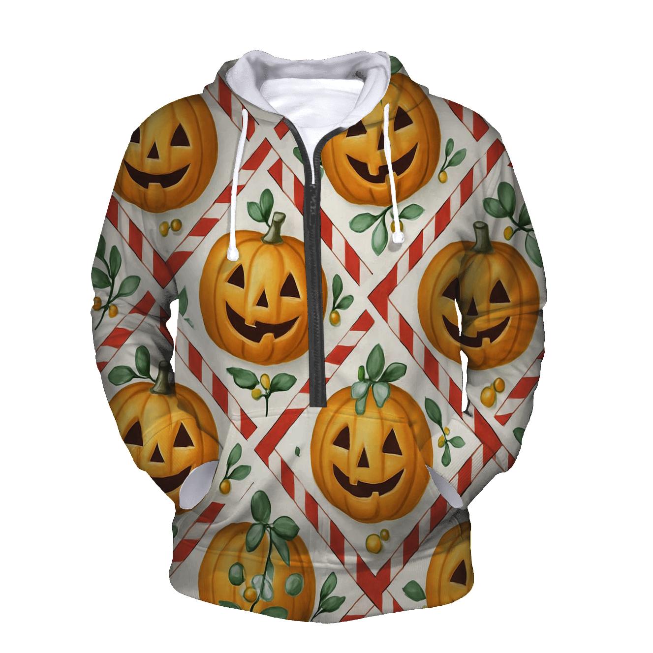 Candy Cane Pumpkin Lattice On Snow White heavyweight hoodies