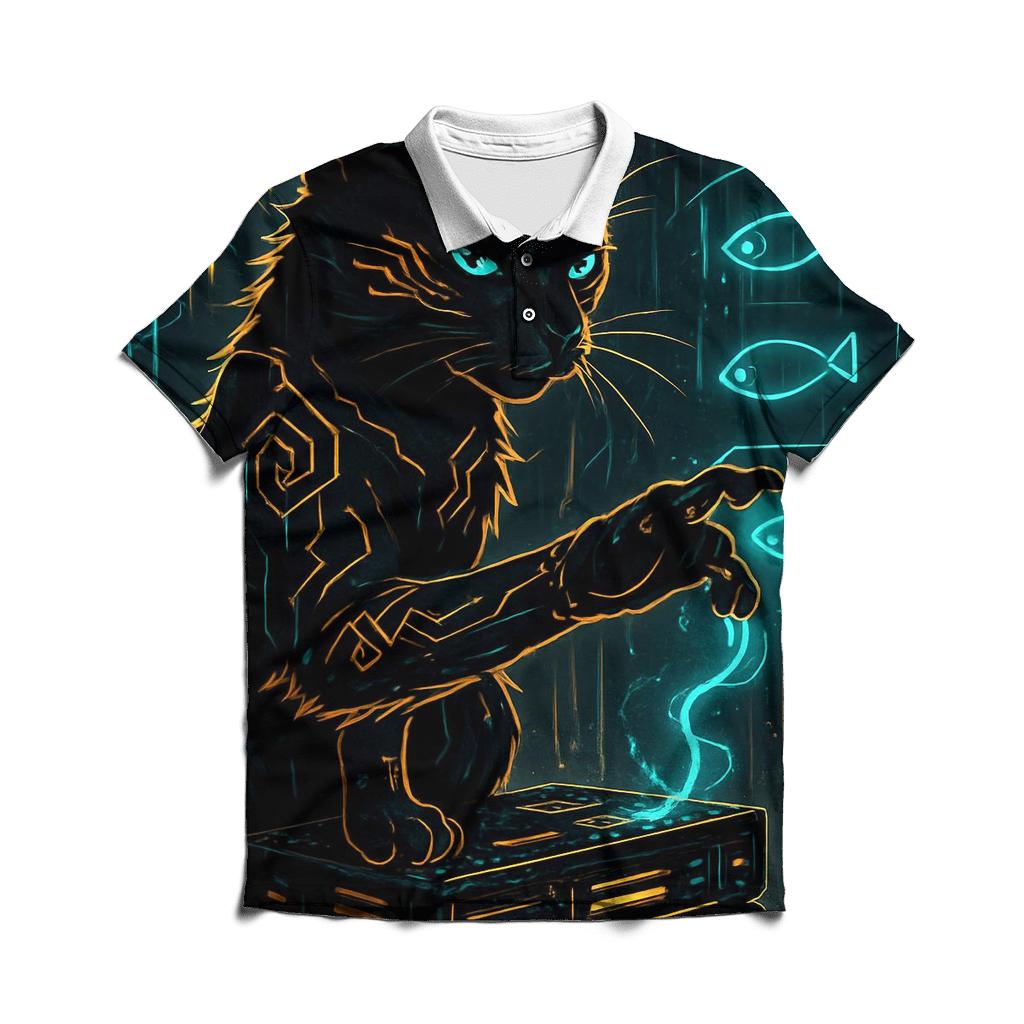 Cyber Alley Neon Hacker Cat personalized polo shirts