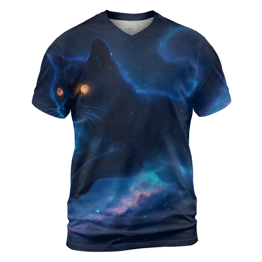 Midnight Nebula Pouncer vibrant all-over design tees