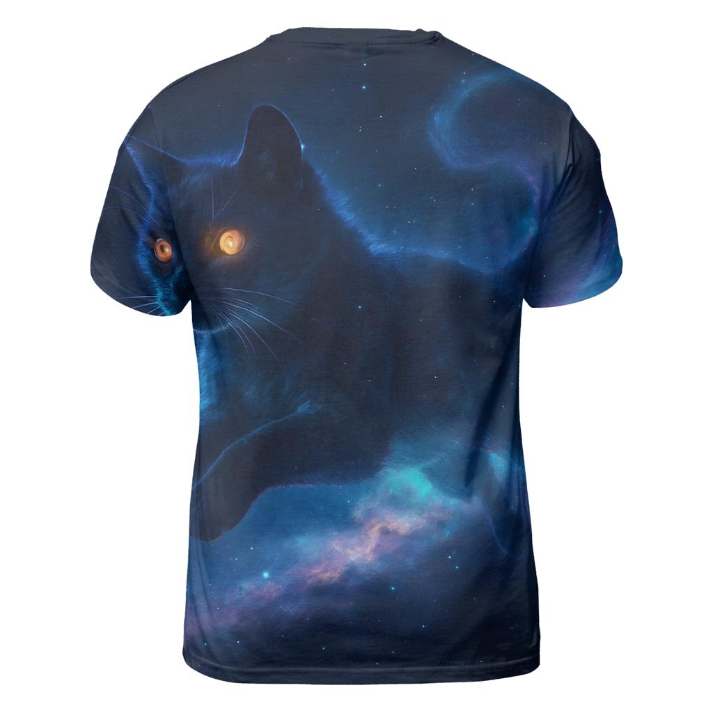 Midnight Nebula Pouncer vibrant all-over design tees