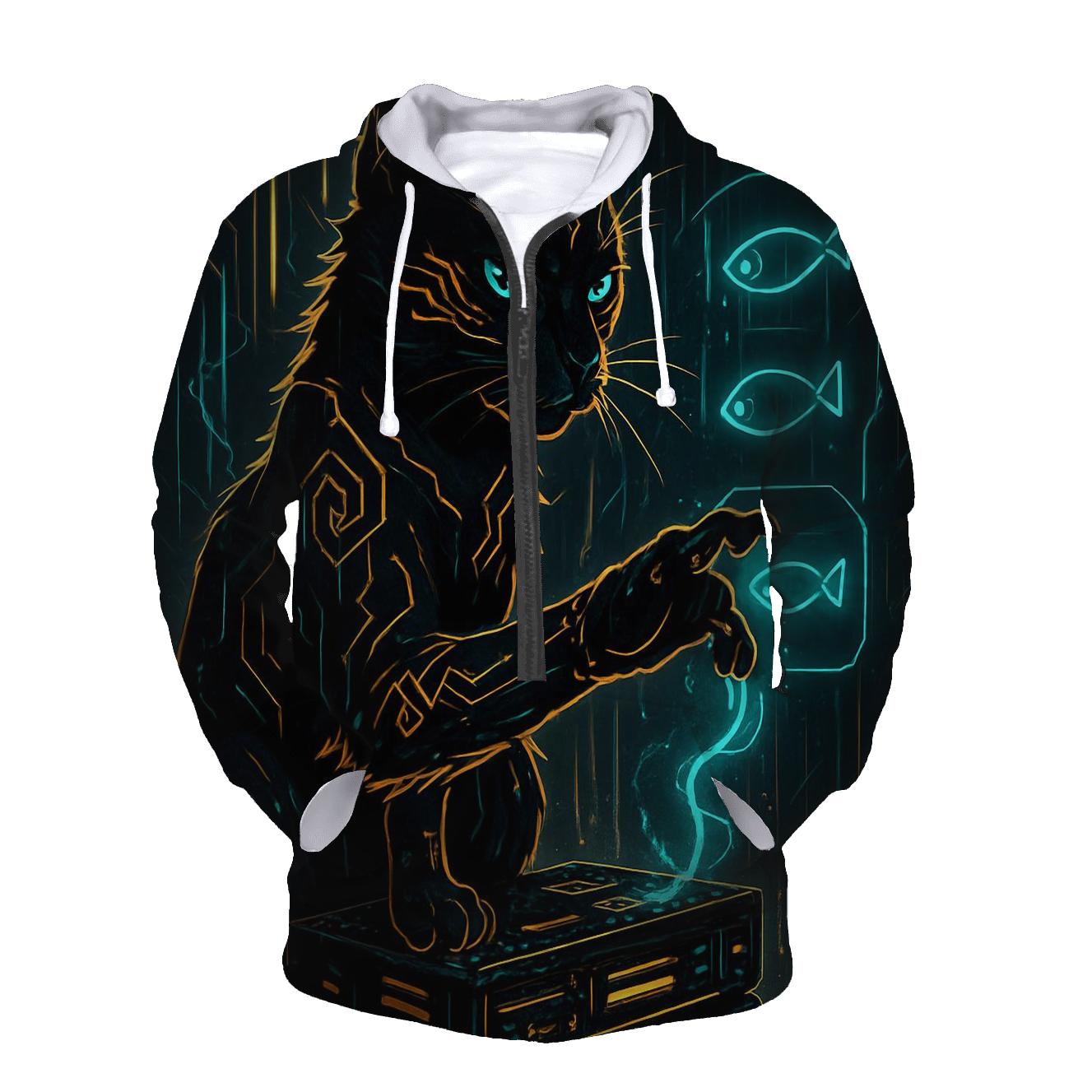 Cyber Alley Neon Hacker Cat hoodie designs