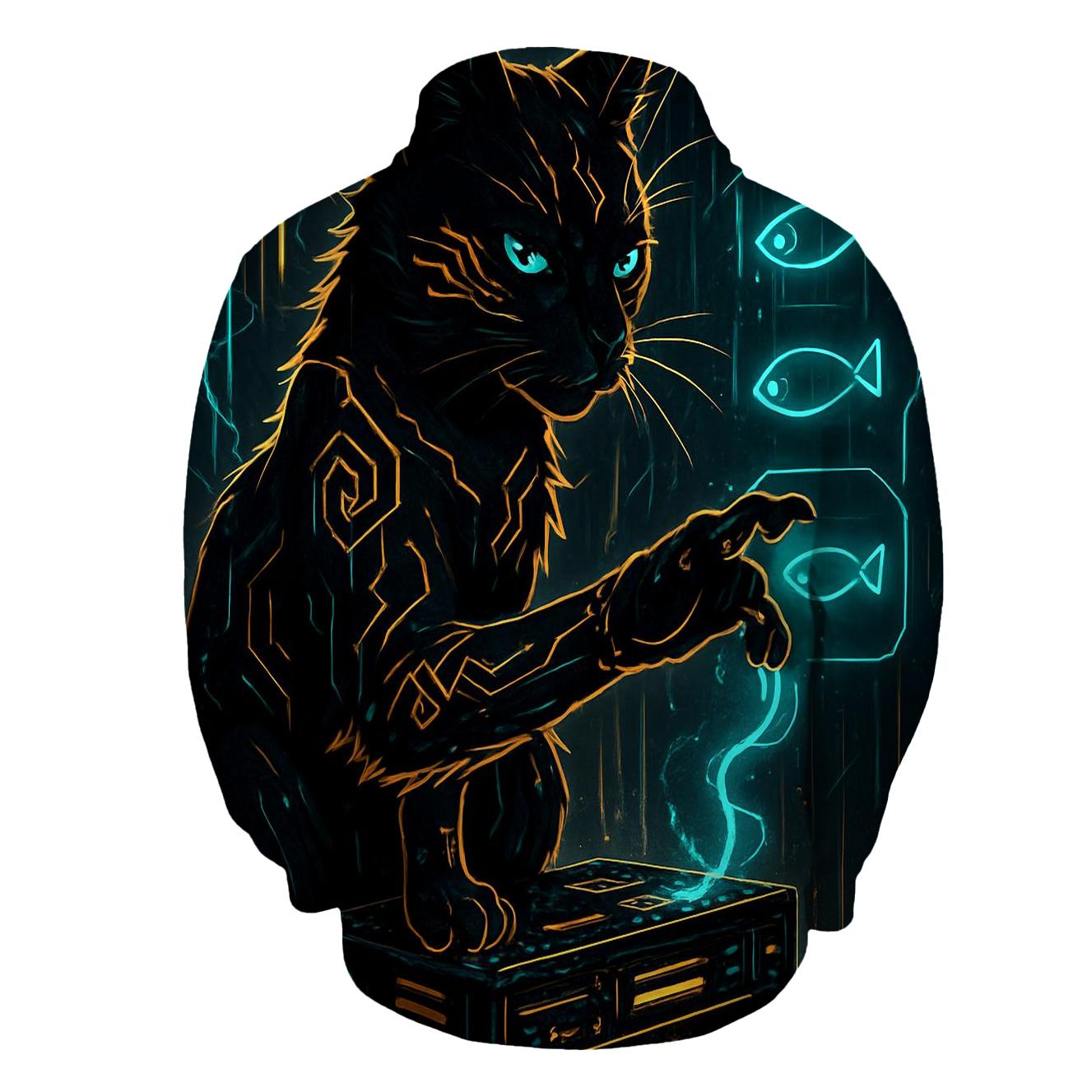 Cyber Alley Neon Hacker Cat hoodie designs