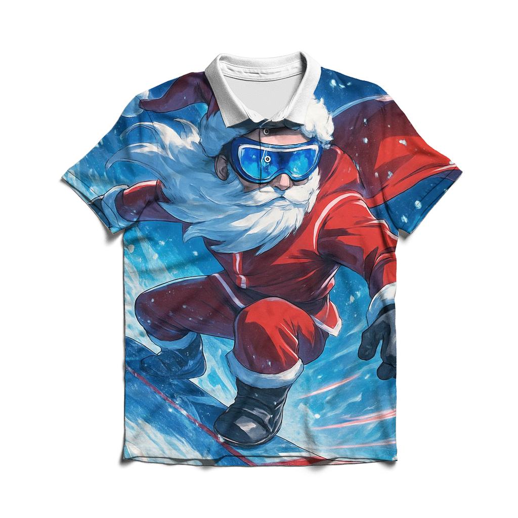 Frostbound Snowboarder Claus stylish collar polo tees