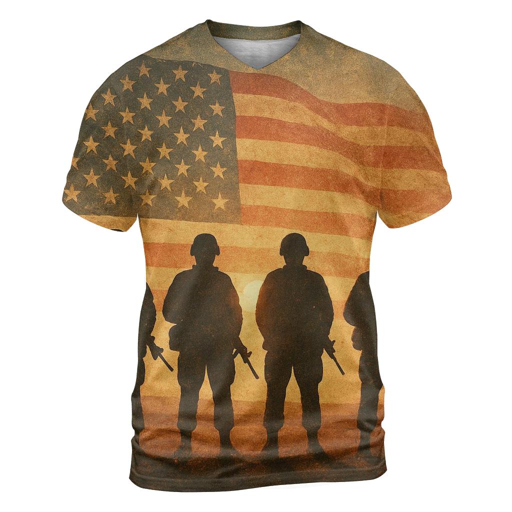 Veteran Silhouette Sunset creative print fashion shirts