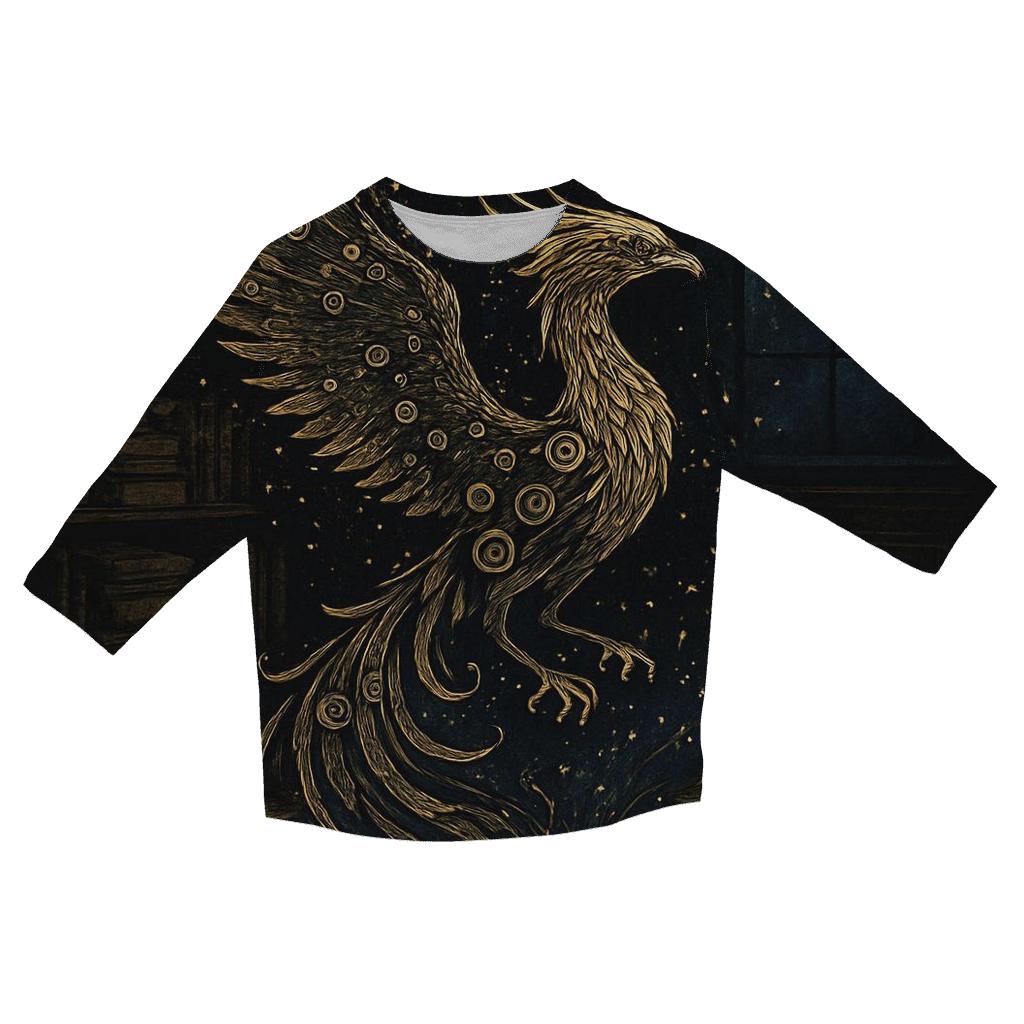 Moonlit Typewriter Phoenix printed three quarter sleeve shirts