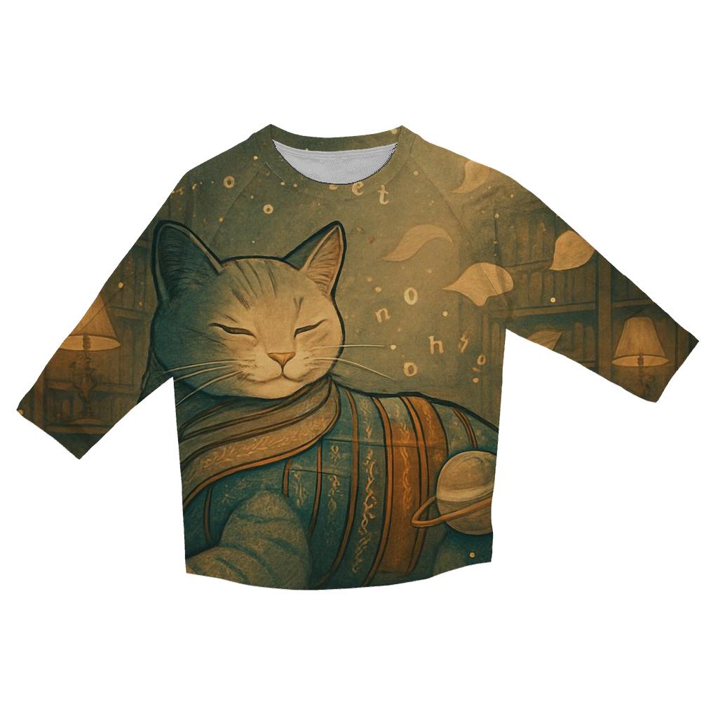 Hushed Neon Library Cat casual three quarter sleeve shirts