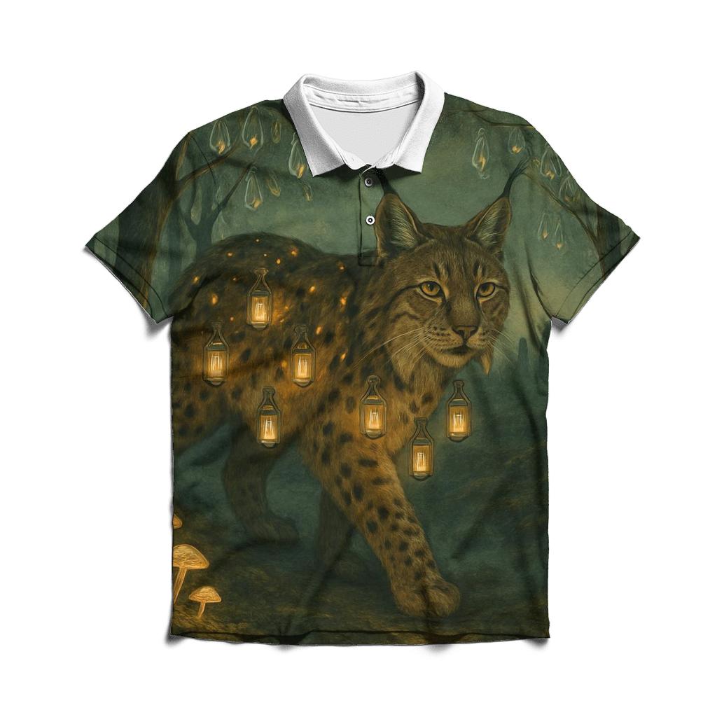 Lantern Forest Lynx embroidered polo tops