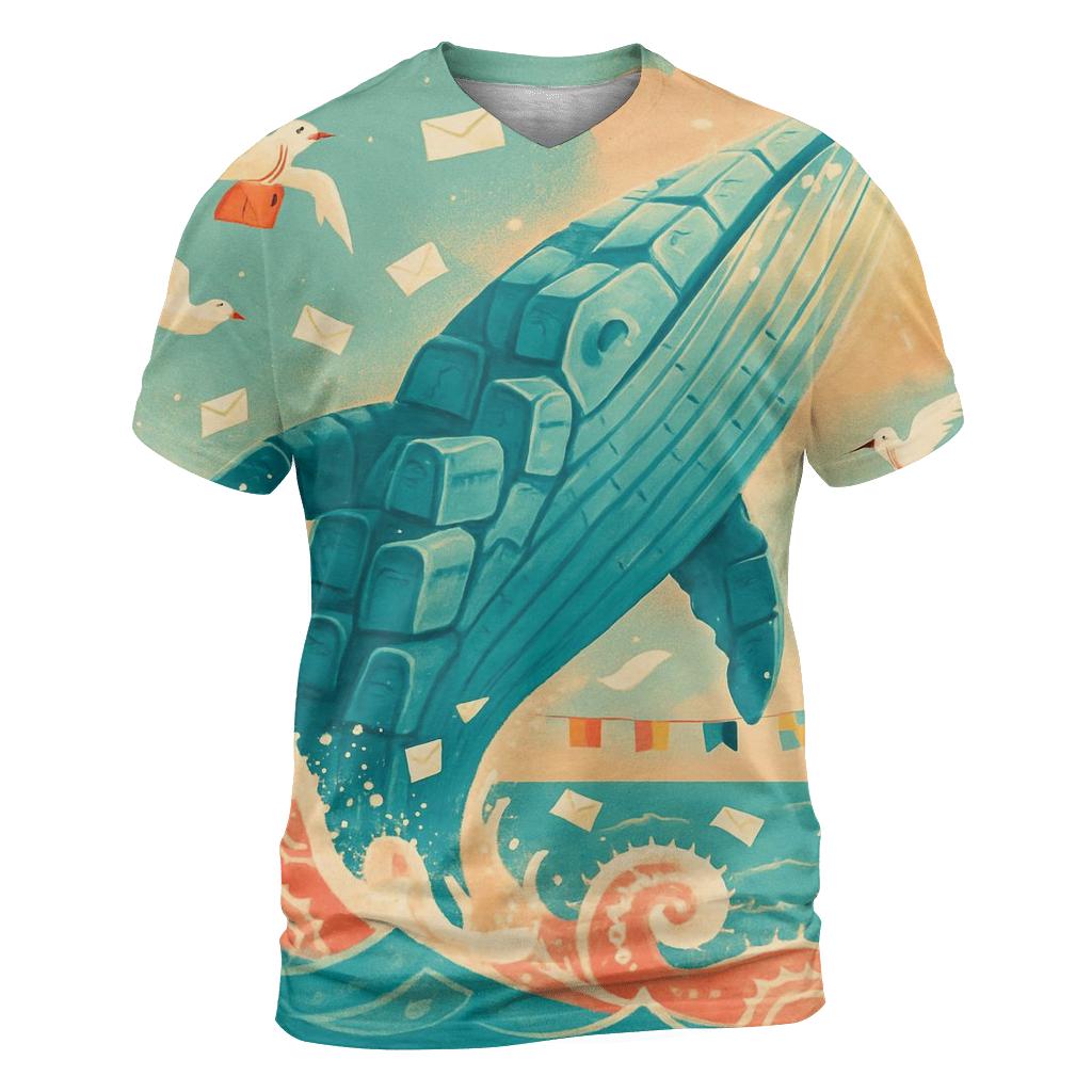Cerulean Postbox Whale artistic all-over print tops