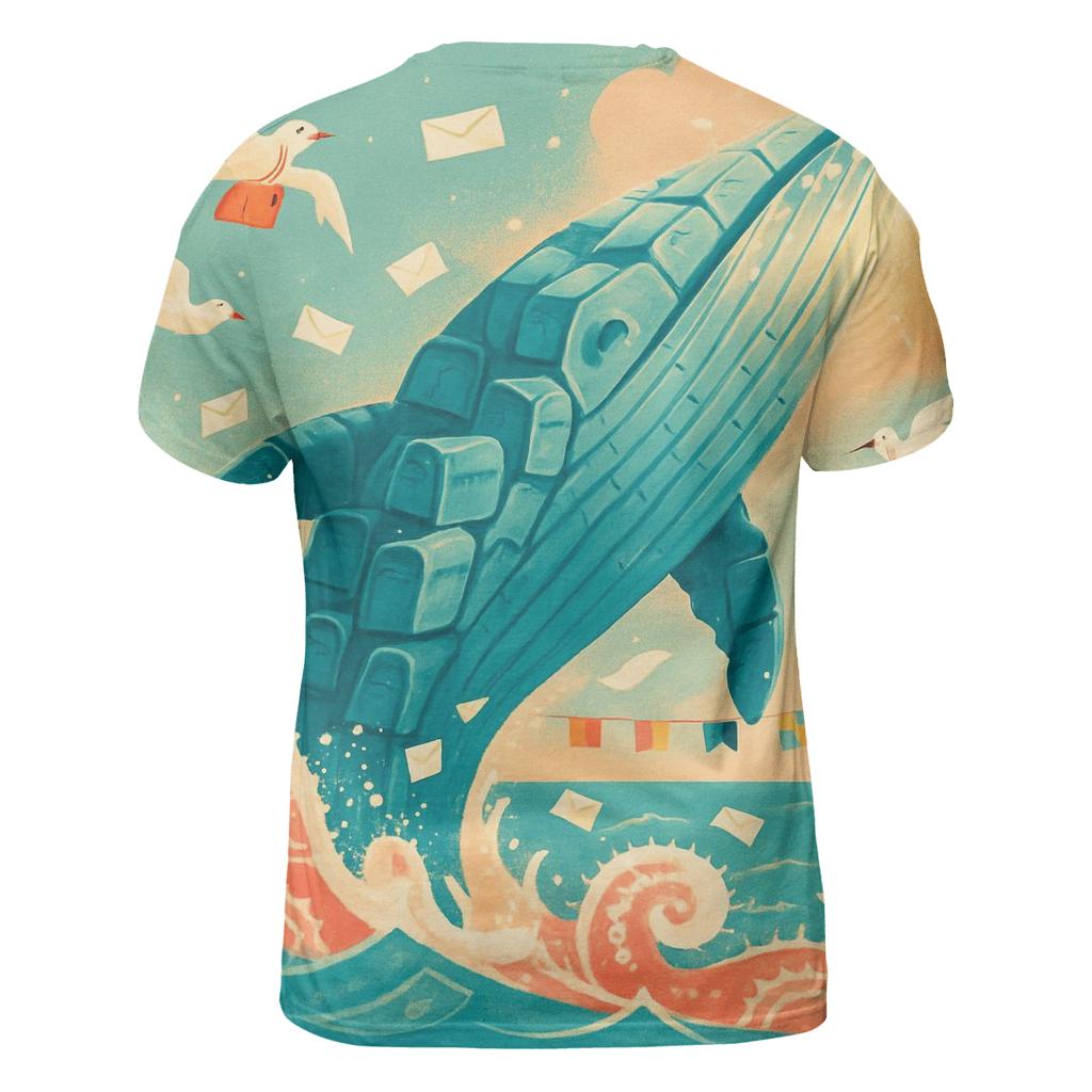 Cerulean Postbox Whale artistic all-over print tops