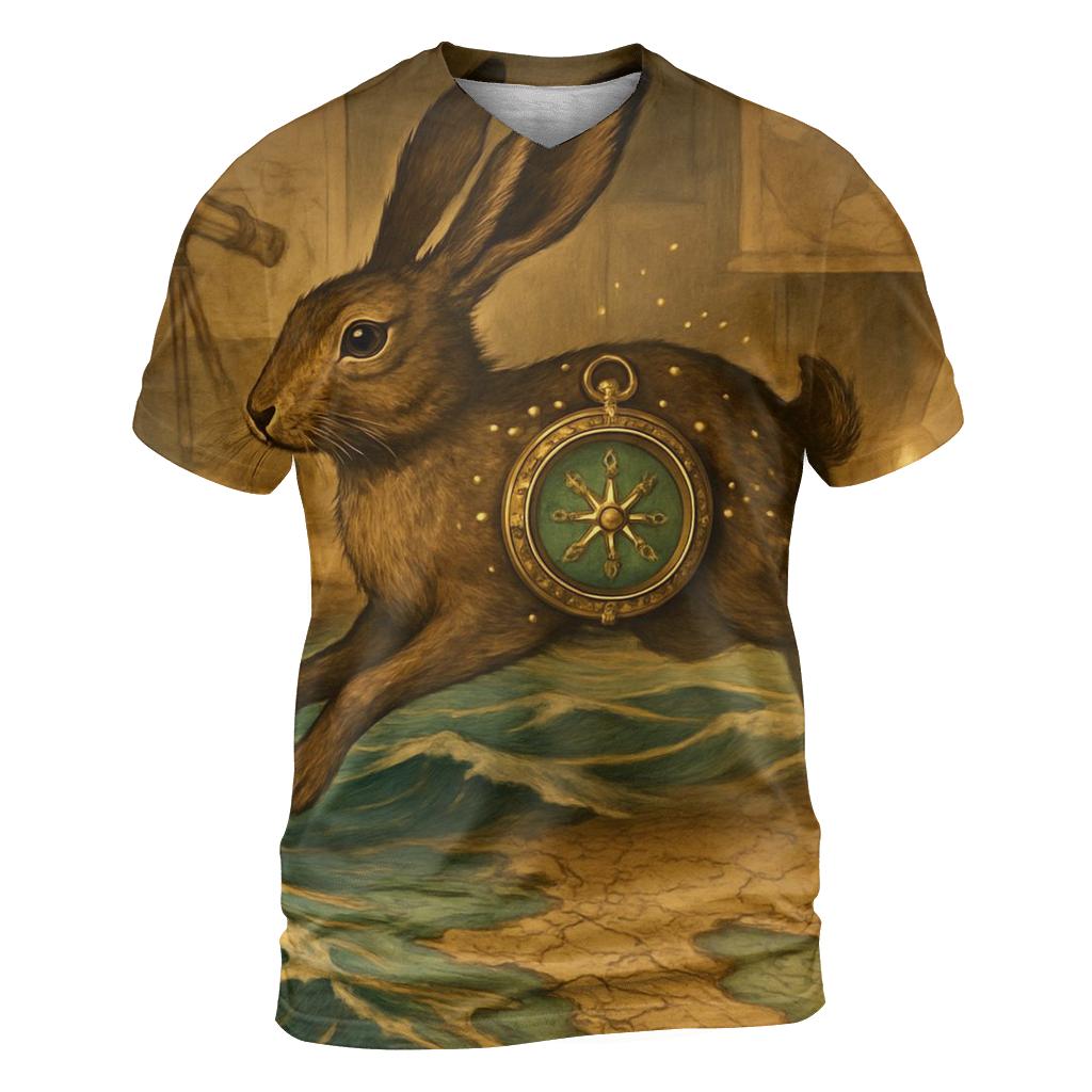Gilded Compass Hare vibrant all-over design tees