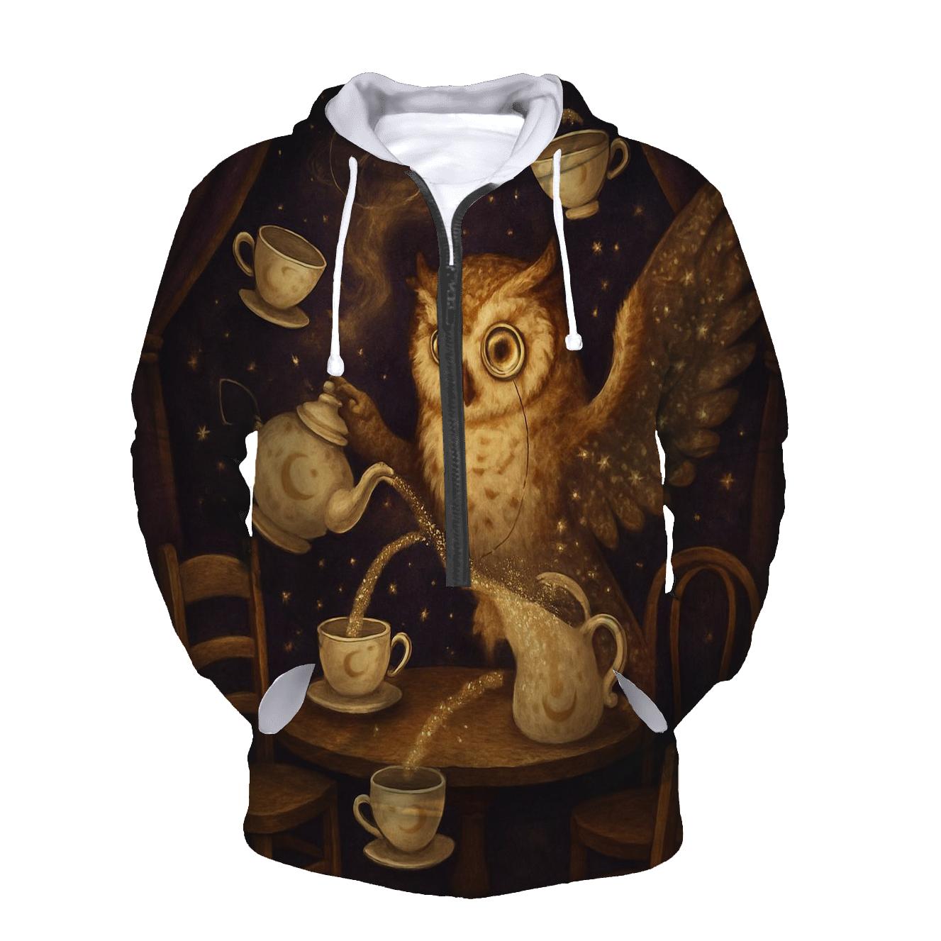 Galactic Tea Party Owl designer hoodies