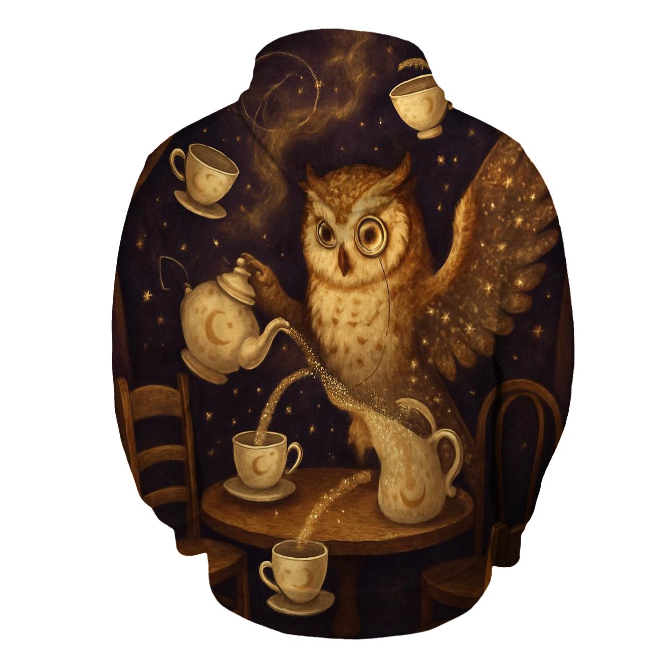 Galactic Tea Party Owl designer hoodies