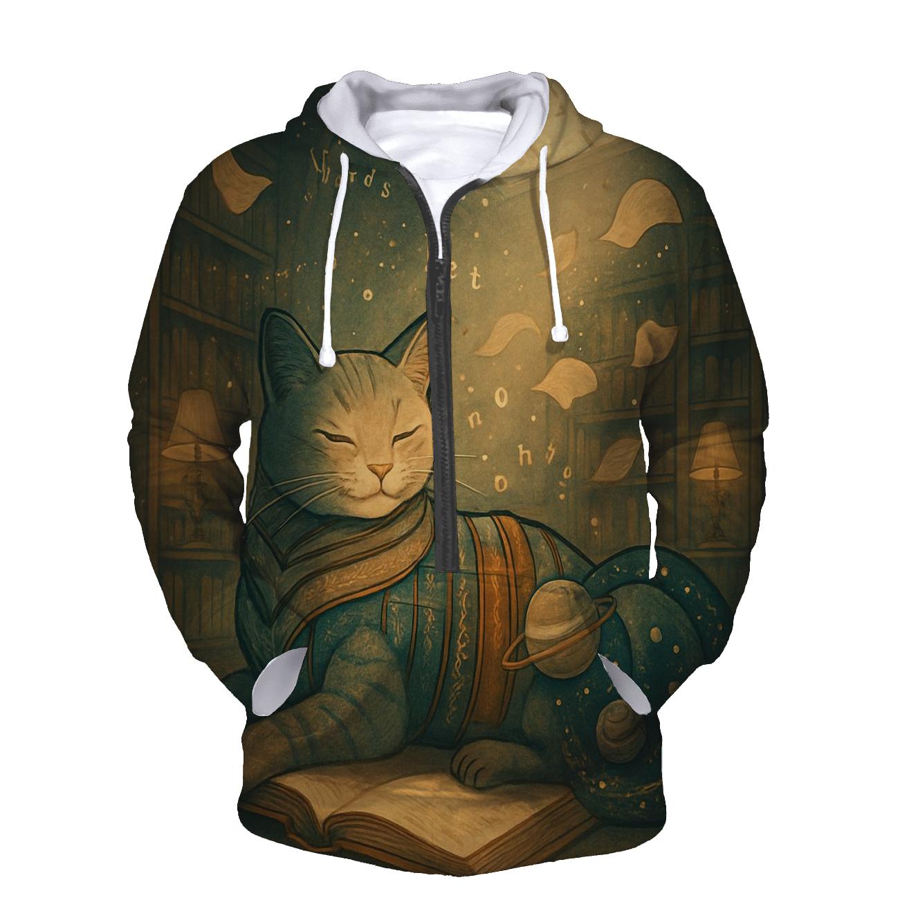 Hushed Neon Library Cat hoodie styles