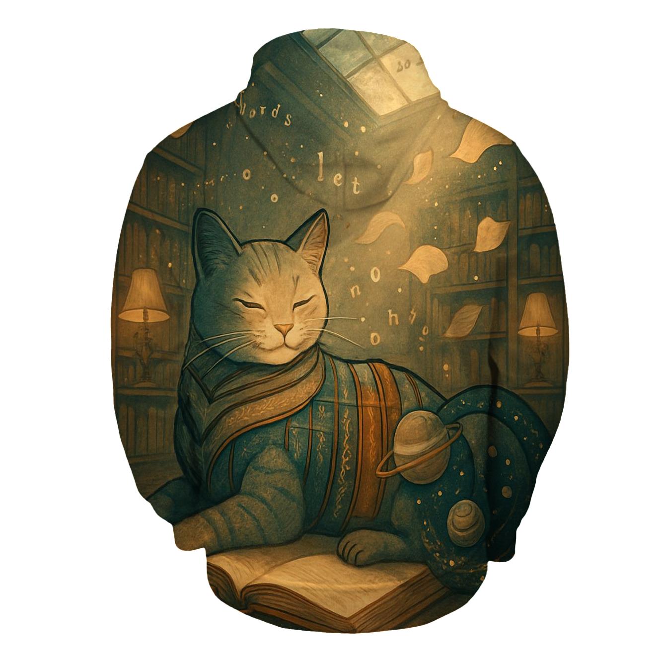 Hushed Neon Library Cat hoodie styles