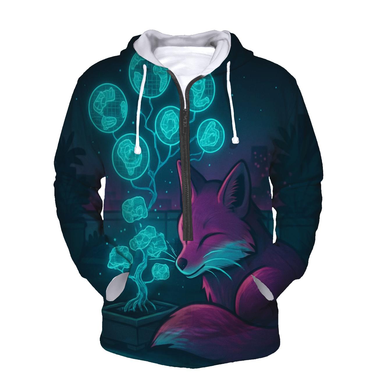 Neon Bonsai Fox embroidered hoodies