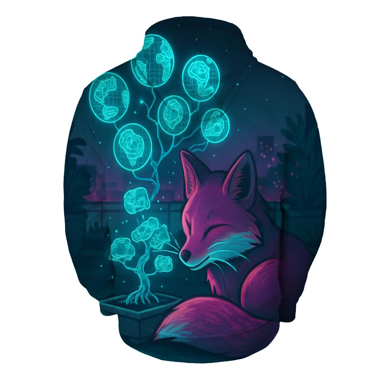 Neon Bonsai Fox embroidered hoodies
