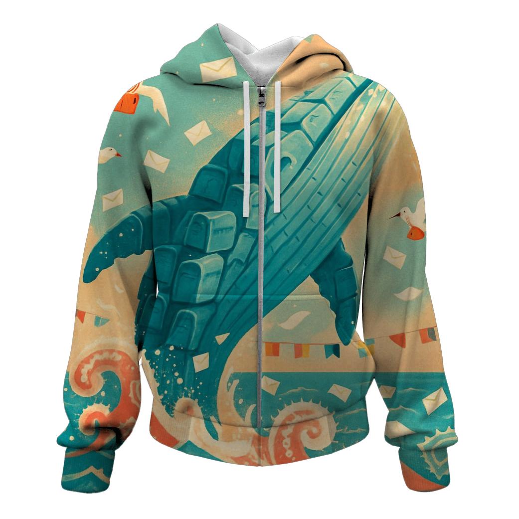 Cerulean Postbox Whale designer hoodies