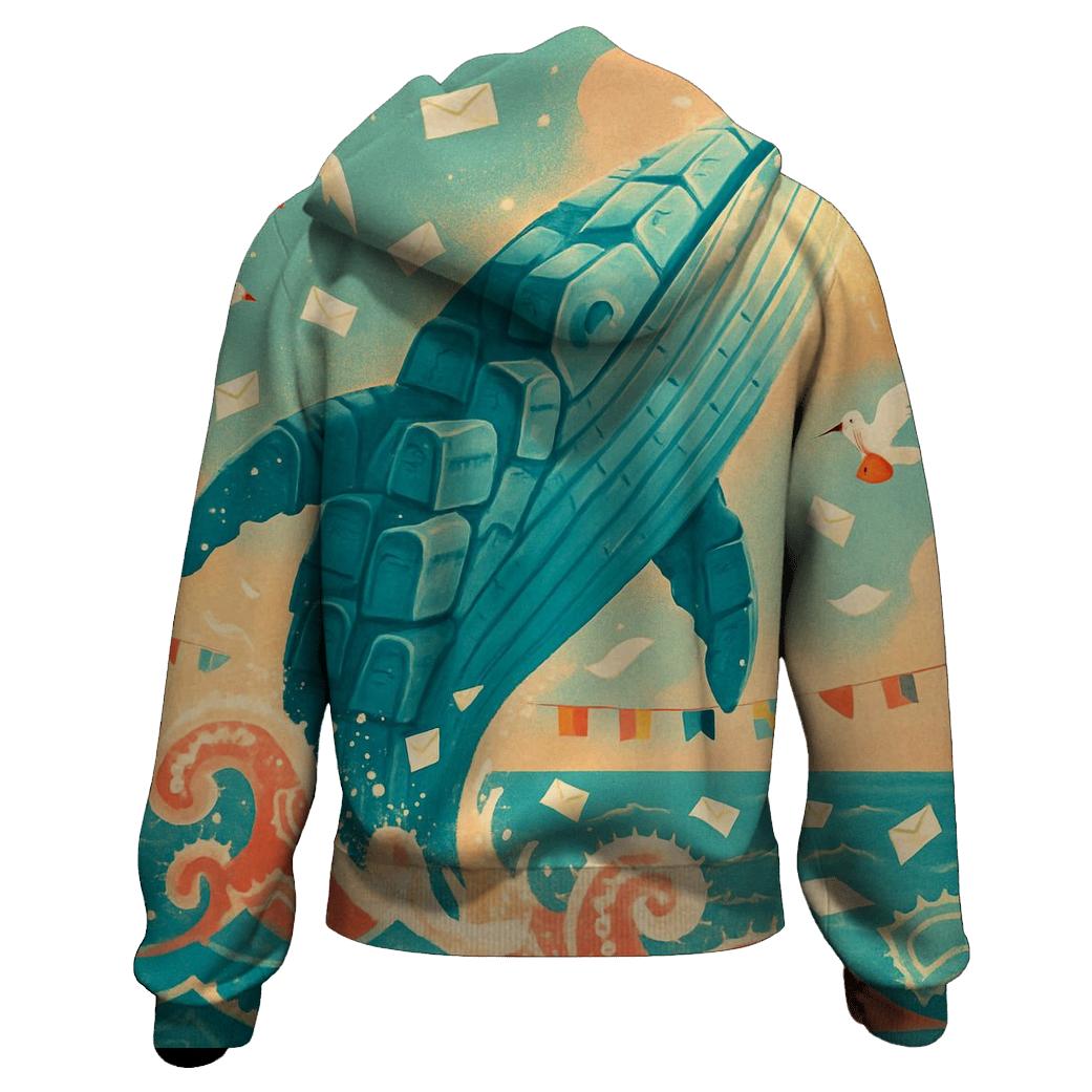 Cerulean Postbox Whale designer hoodies