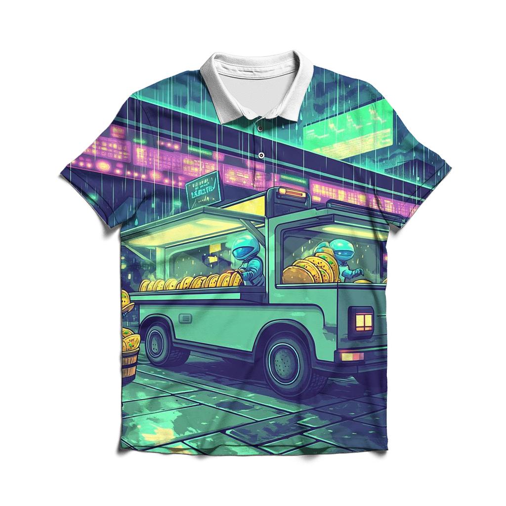 Arcade Alley Alien Food Truck designer slim fit polos