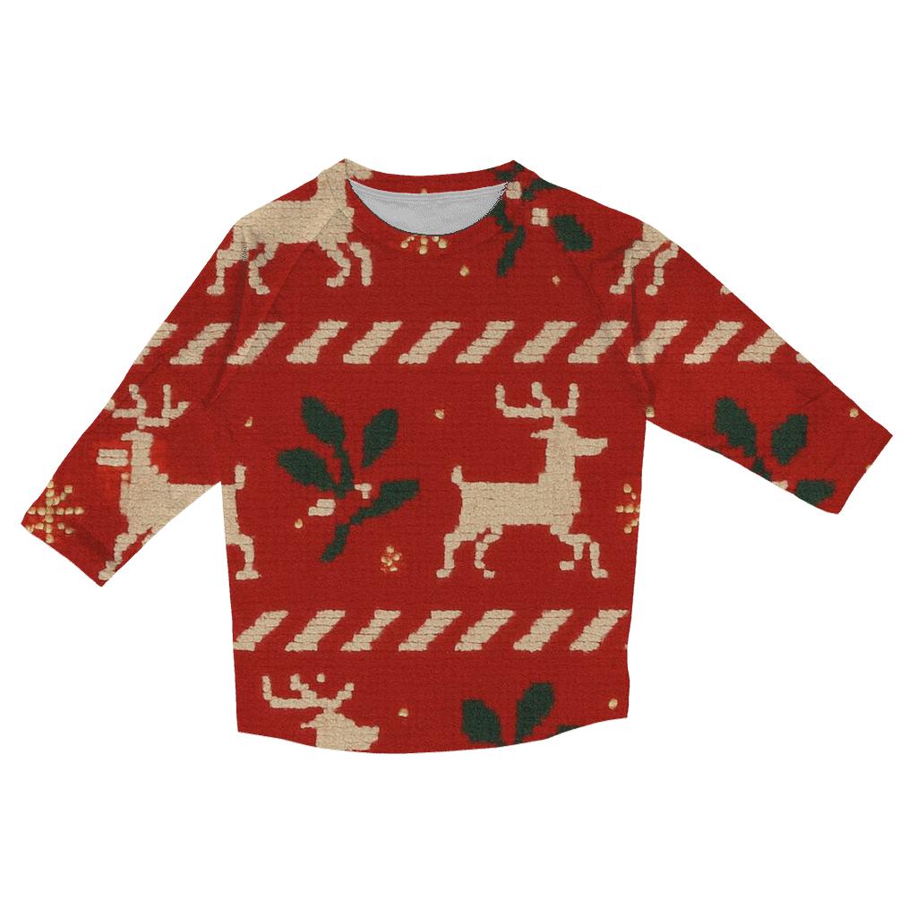 Mistletoe Reindeer Sweater Grid Design custom 3/4 sleeve shirts