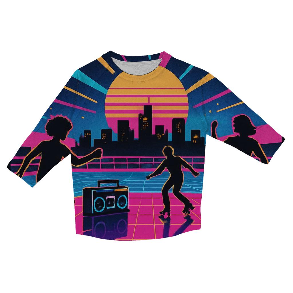 Neon Roller Rink Skyline printed three quarter sleeve shirts