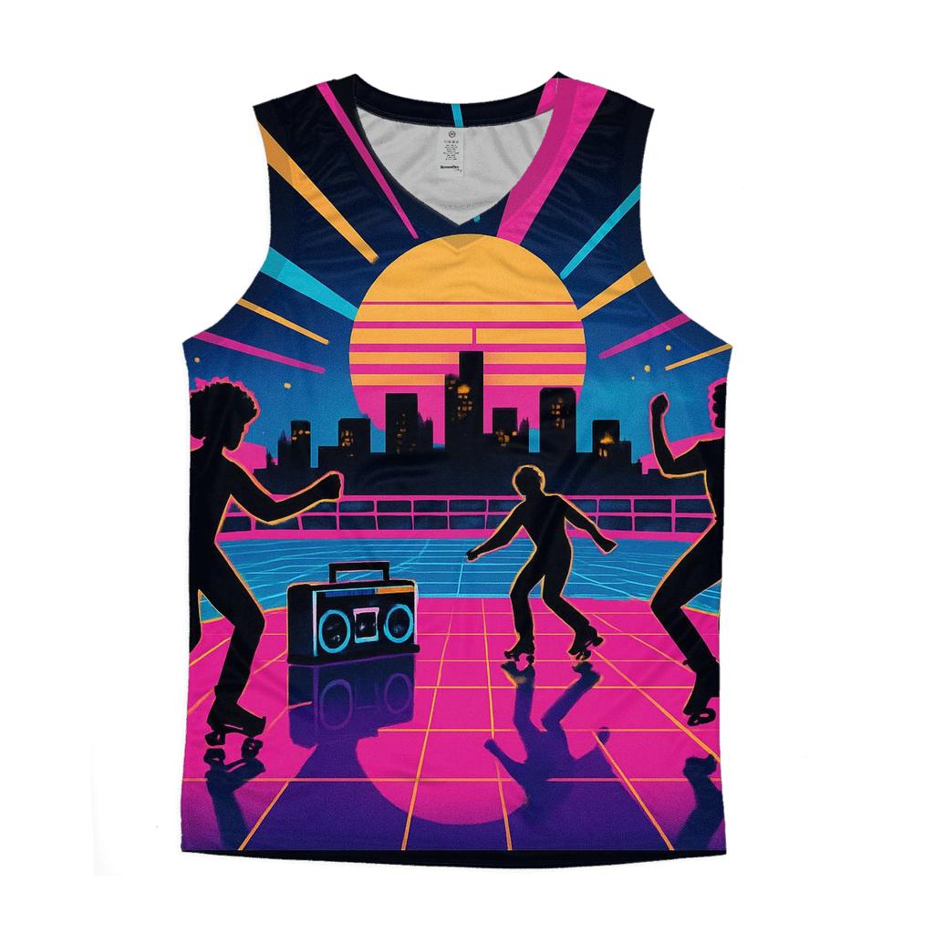 Neon Roller Rink Skyline graphic print tank tops
