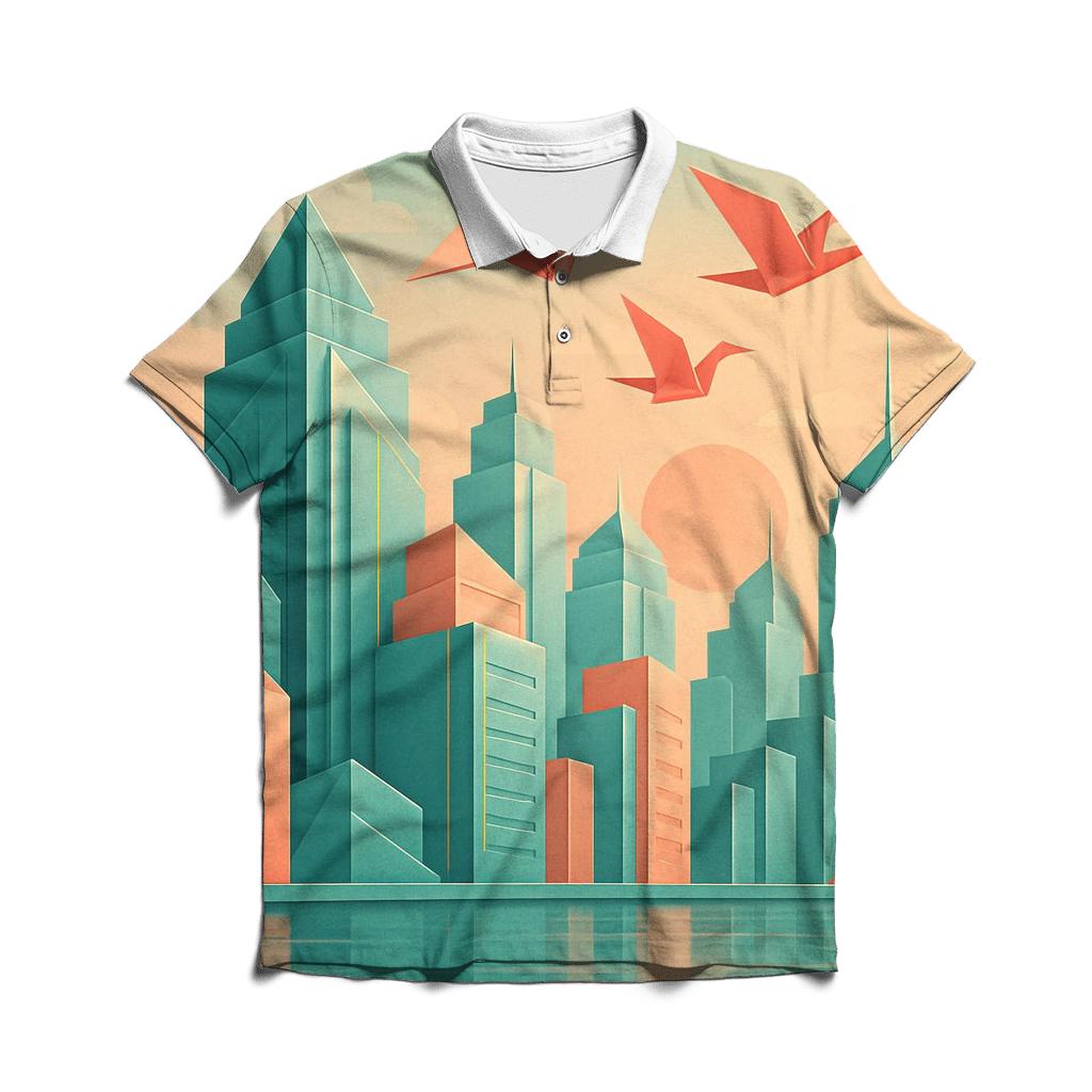 Chromatic Origami City embroidered polo tops