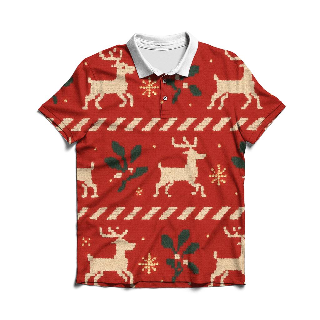 Mistletoe Reindeer Sweater Grid Design premium cotton polo shirts