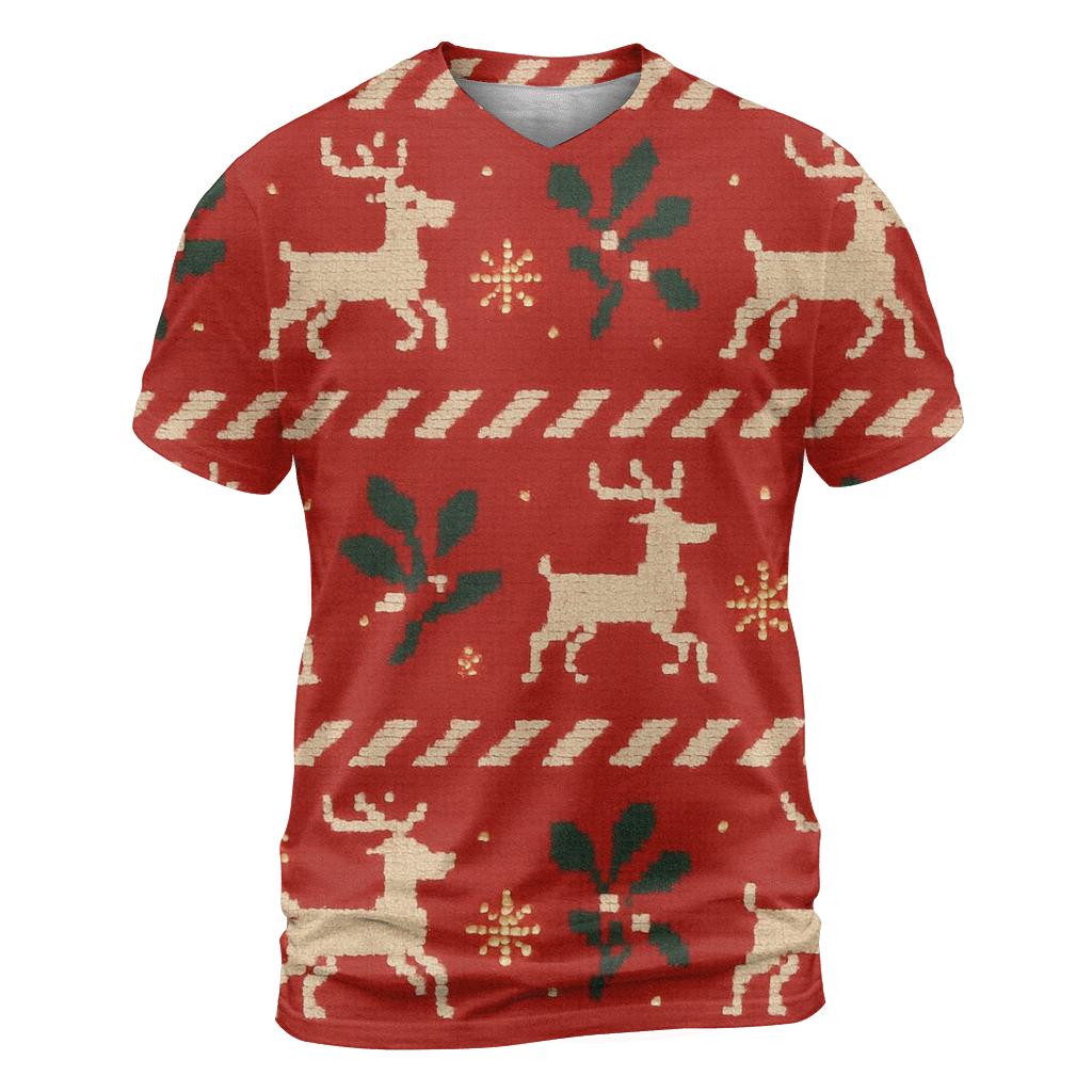Mistletoe Reindeer Sweater Grid Design vibrant all-over design tees
