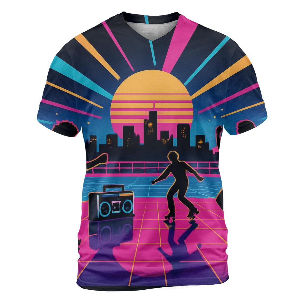 Neon Roller Rink Skyline vibrant all-over design tees