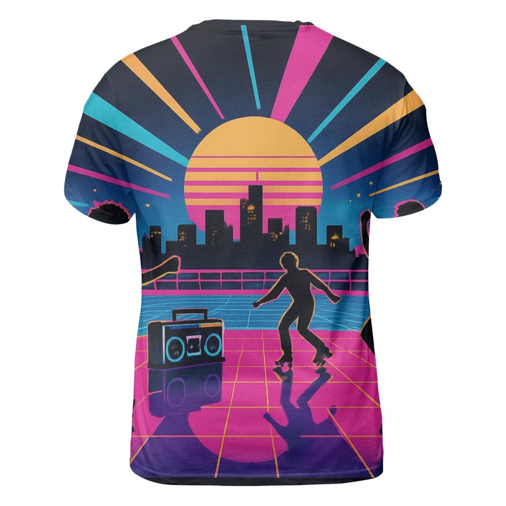 Neon Roller Rink Skyline vibrant all-over design tees