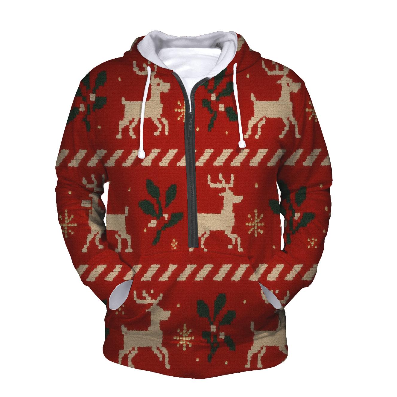 Mistletoe Reindeer Sweater Grid Design zip-up hoodies