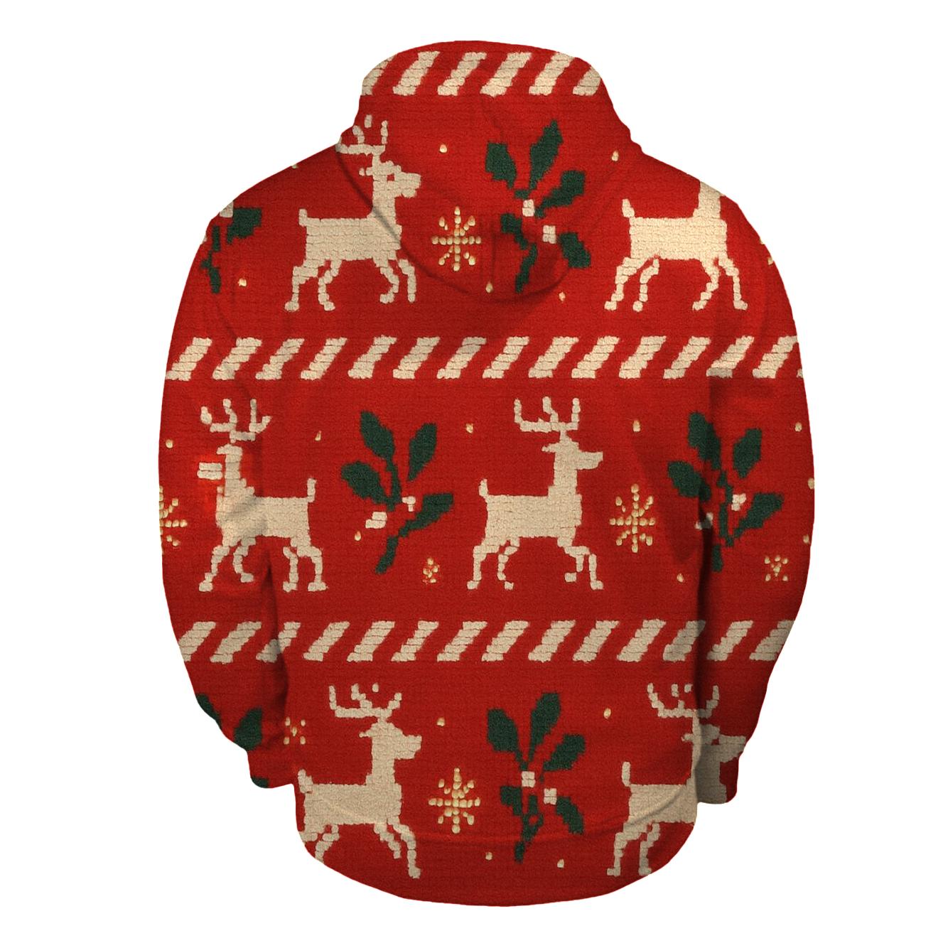 Mistletoe Reindeer Sweater Grid Design zip-up hoodies