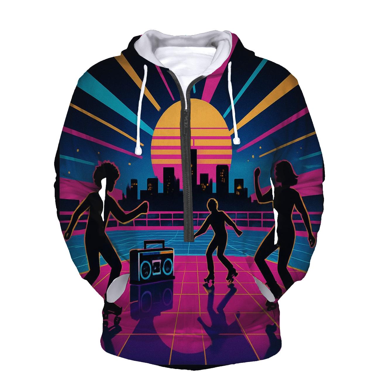 Neon Roller Rink Skyline printed hoodies