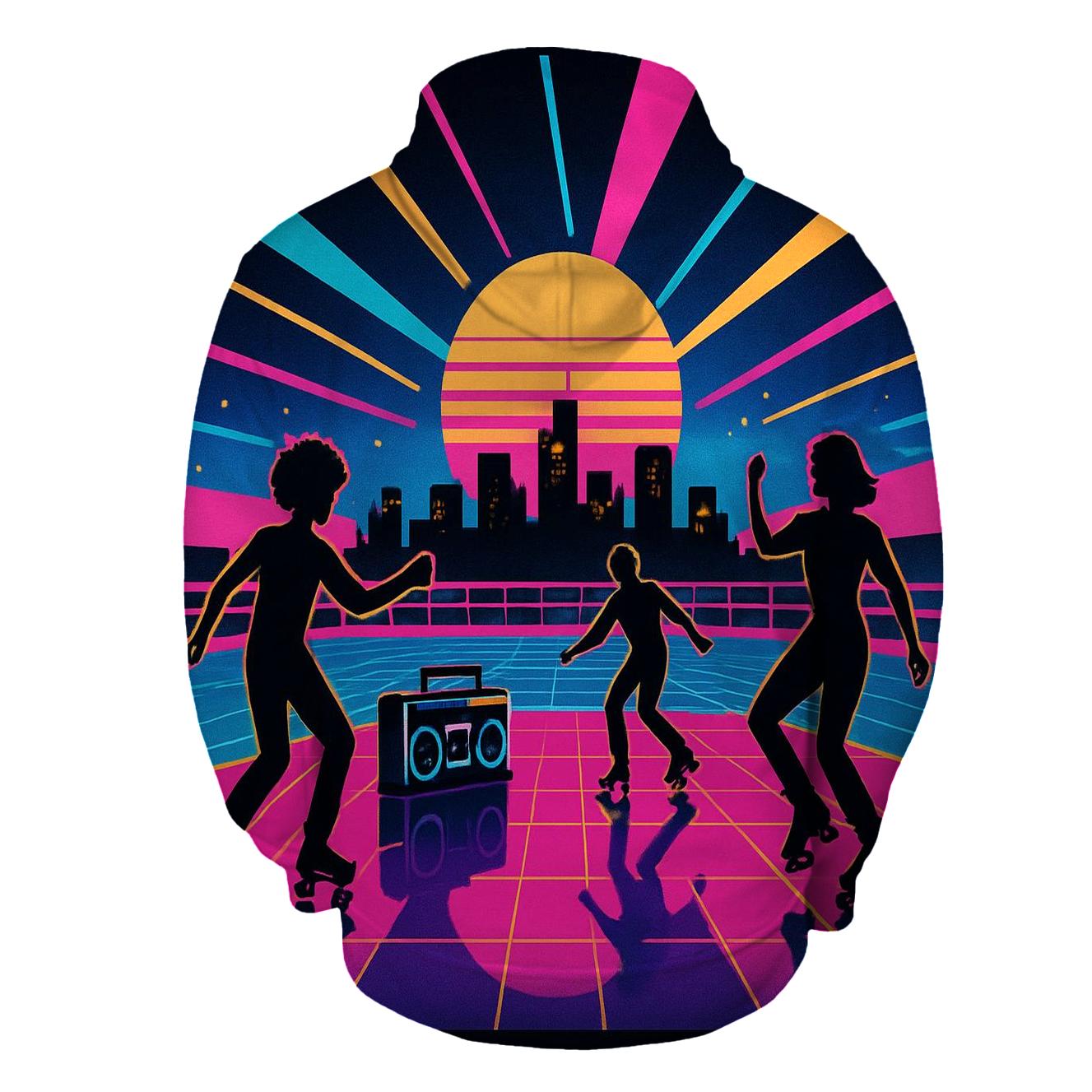 Neon Roller Rink Skyline printed hoodies