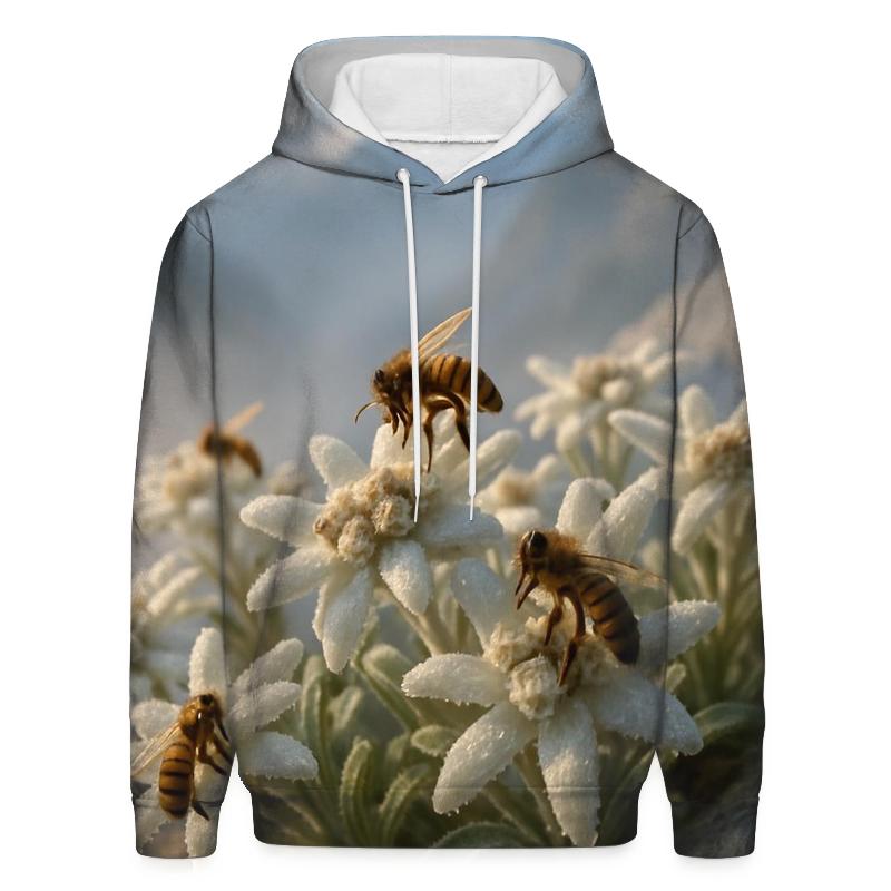 Dawn Bees On Alpine Edelweiss Cluster embroidered hoodies