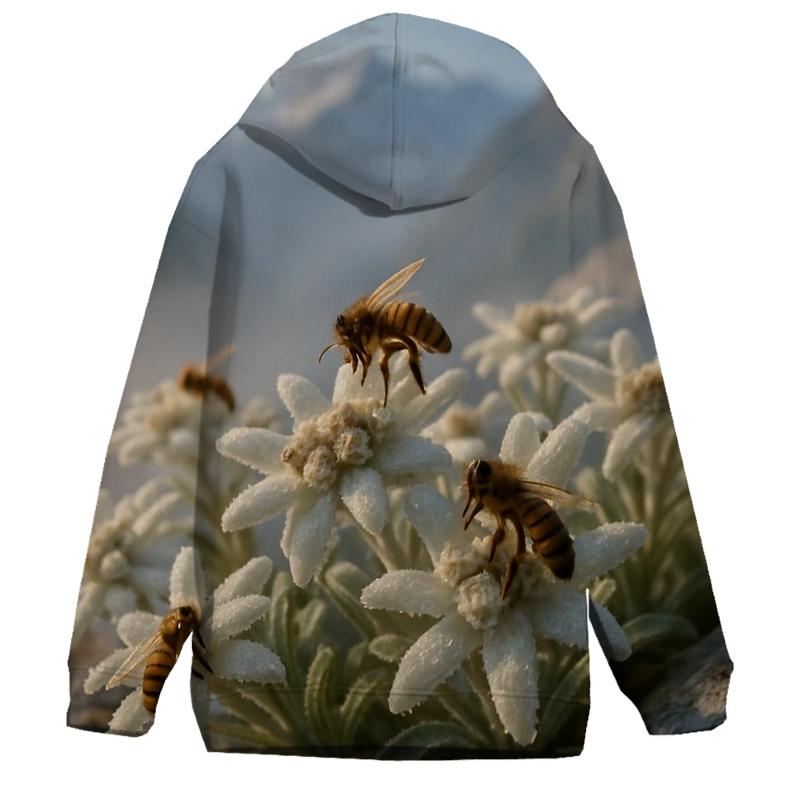 Dawn Bees On Alpine Edelweiss Cluster embroidered hoodies