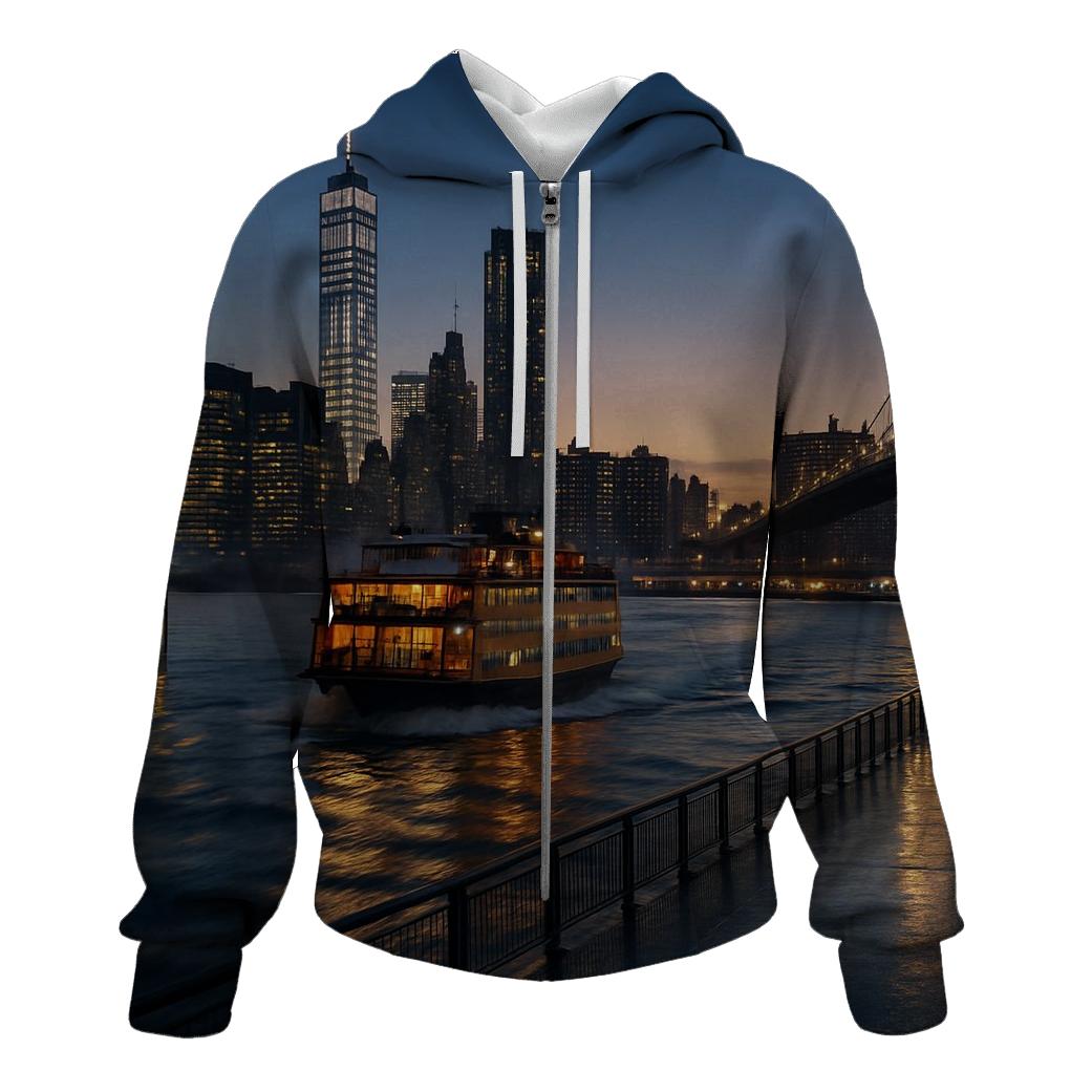 Twilight Ferry Through Manhattan heavyweight hoodies