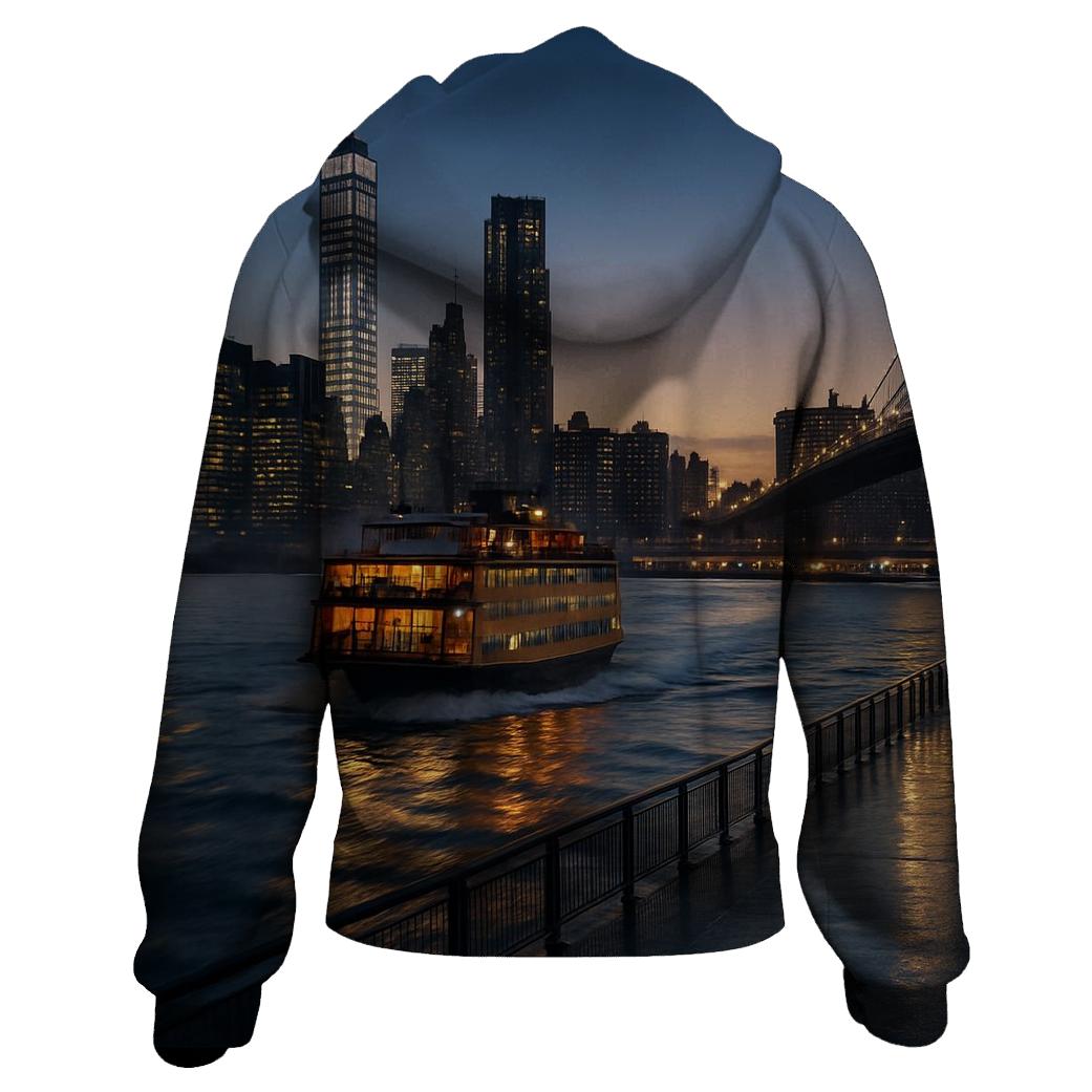 Twilight Ferry Through Manhattan heavyweight hoodies