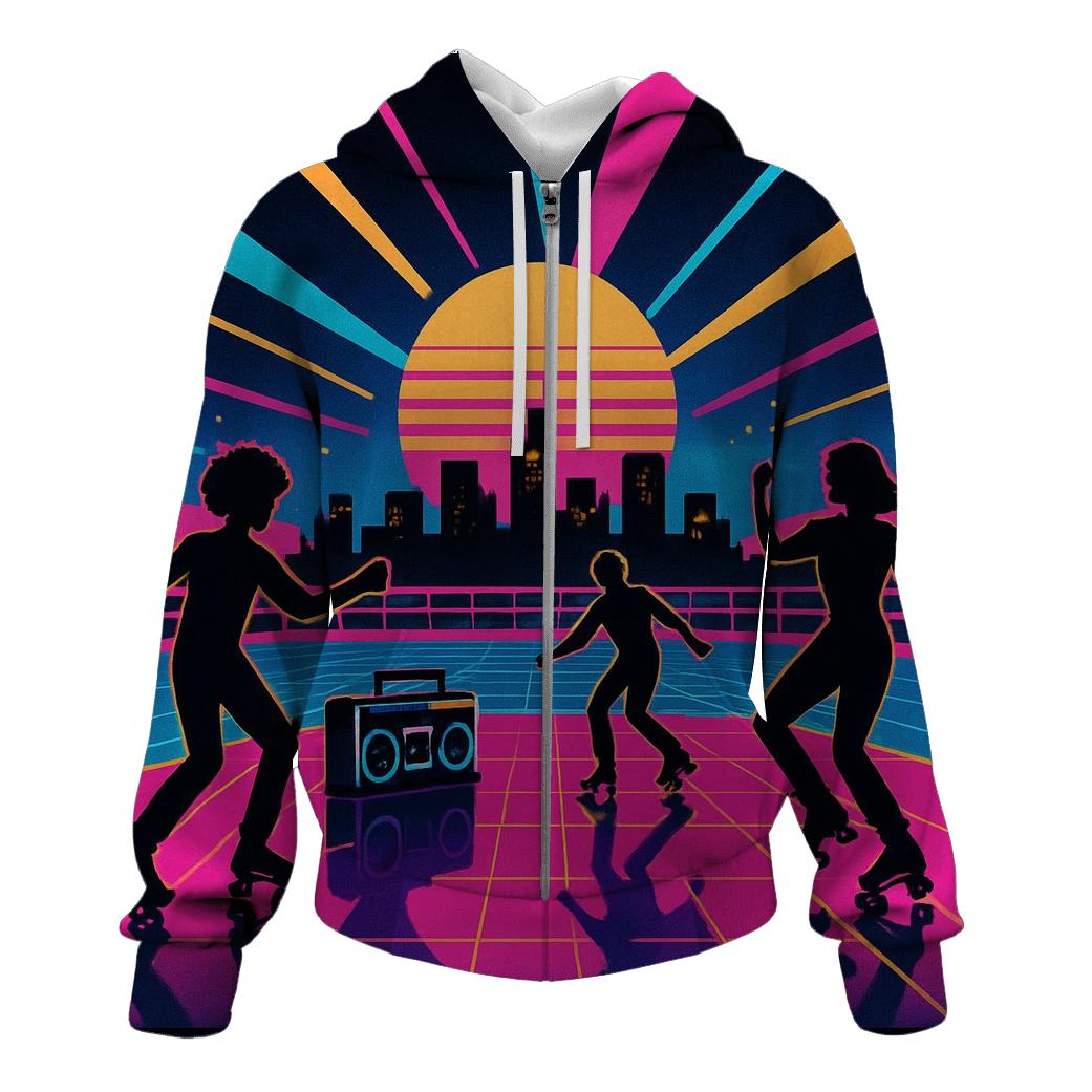 Neon Roller Rink Skyline lightweight hoodies