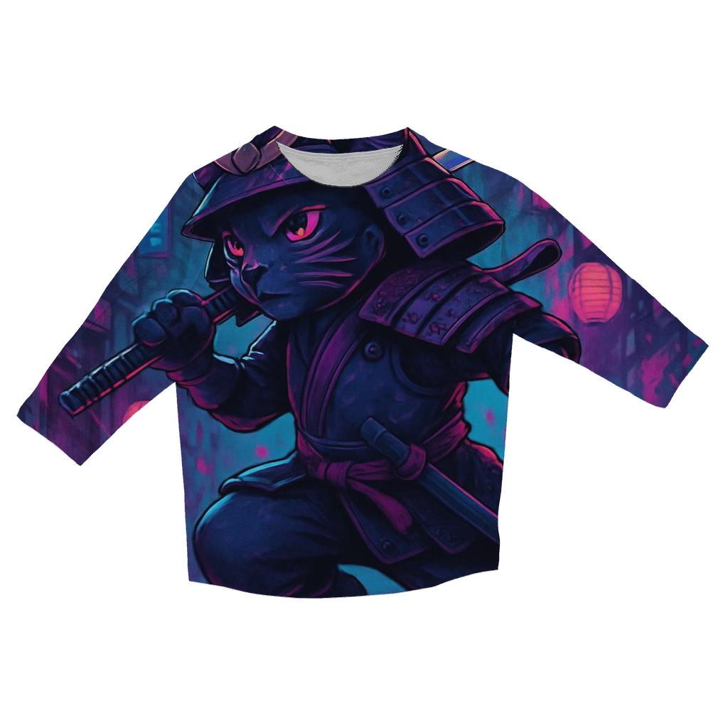 Neon Alley Samurai Cat casual three quarter sleeve shirts