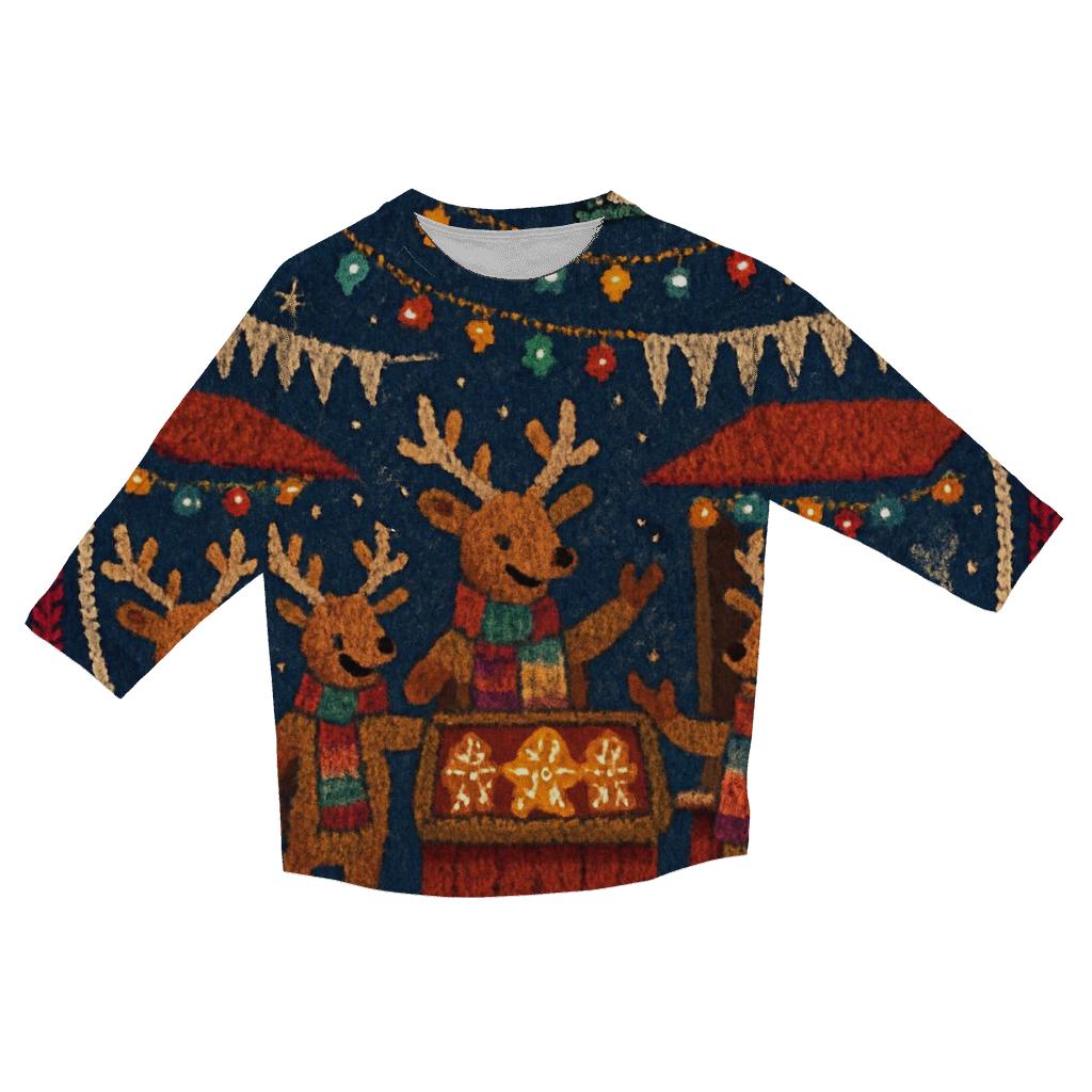 Reindeer Night Market casual three quarter sleeve shirts