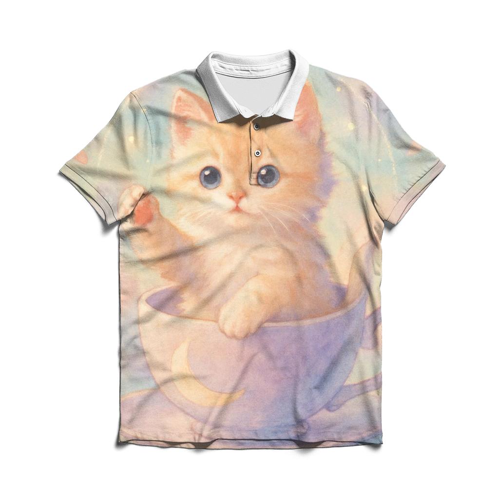 Moonbeam Tea Party Cat casual sports polo shirts