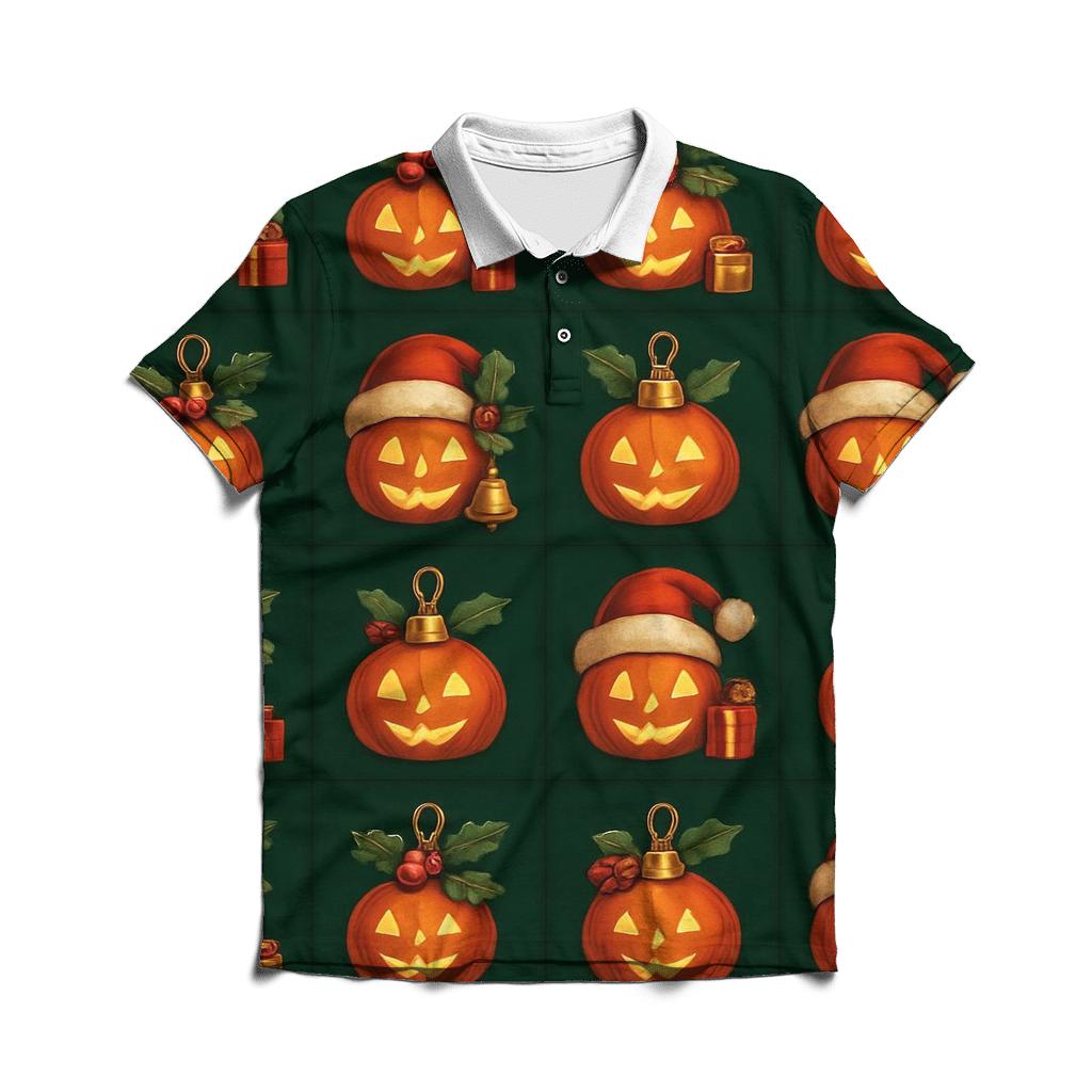 Festive Pumpkin Ornament Grid premium cotton polo shirts