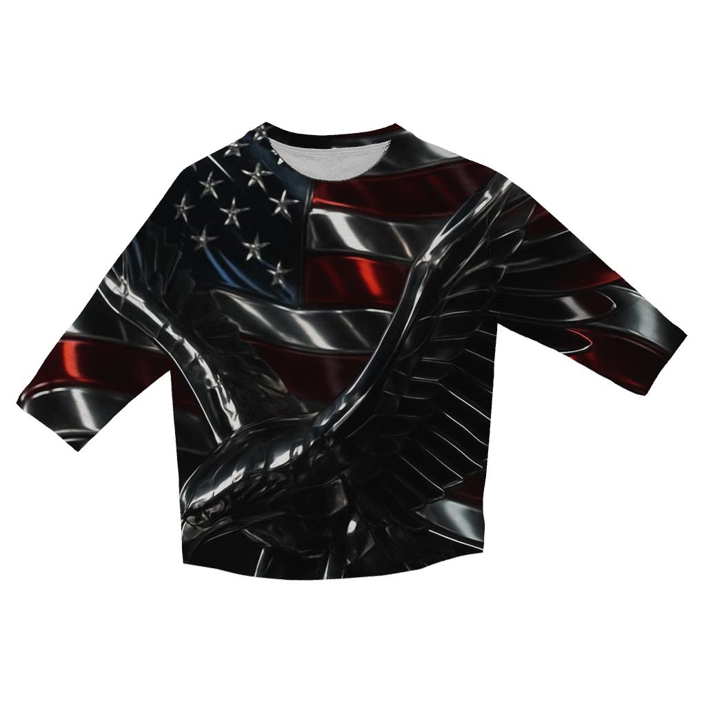 Metallic Eagle Banner printed three quarter sleeve shirts